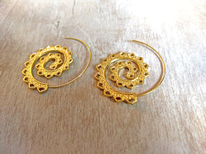 Golden Heart Spiral Statement Earrings